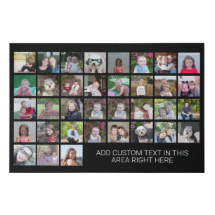 35 Photo Collage Grid with Text - black white Faux Canvas Print