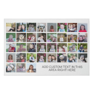 35 Photo Collage Grid with Text - black white Faux Canvas Print