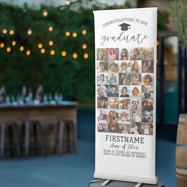 35 Photo - Graduation Modern Minimal White Retractable Banner (Custom Graduation Banner with Stand)