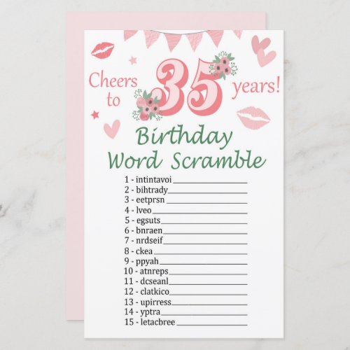 35 th Birthday Word Scramble Game