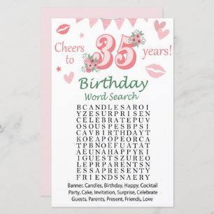 35 th Birthday Word Search Game