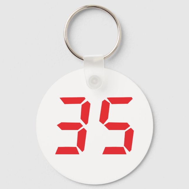 35 thirty-five red alarm clock digital numbr keychain (Front)