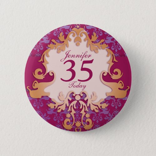 35 Today age name damask elephant buttonbadge Pinback Button