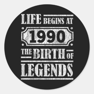 35 Year Old 1990 Birth Of Legend 35th Birthday Classic Round Sticker