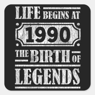 35 Year Old 1990 Birth Of Legend 35th Birthday Square Sticker