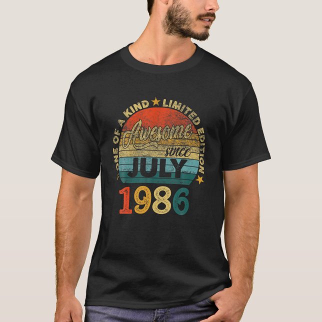 35 Year Old Birthday Gifts Awesome Since July 1986 T-Shirt (Front)