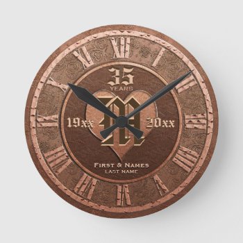 35 Year Vintage Copper Look Wedding Anniversary Round Clock by AZEZcom at Zazzle