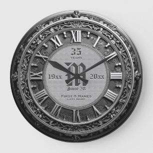 35 Year Vintage Silver Look Wedding Anniversary Large Clock