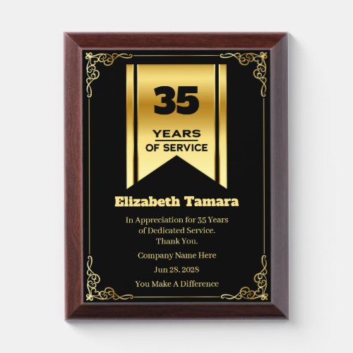 35 Year Work Anniversary  Employee Appreciation Award Plaque