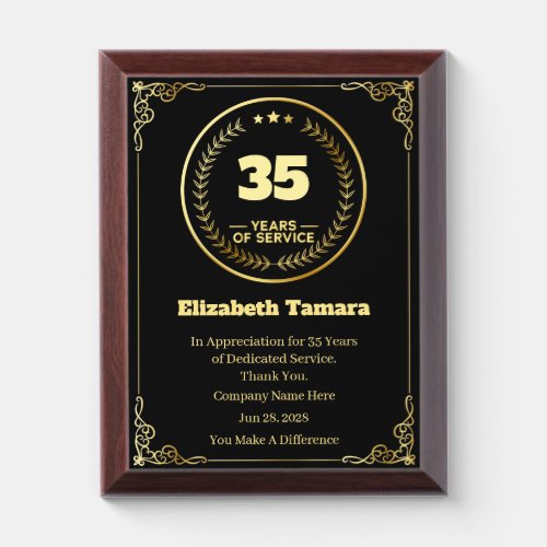 35 Year Work Anniversary  Employee Appreciation Award Plaque