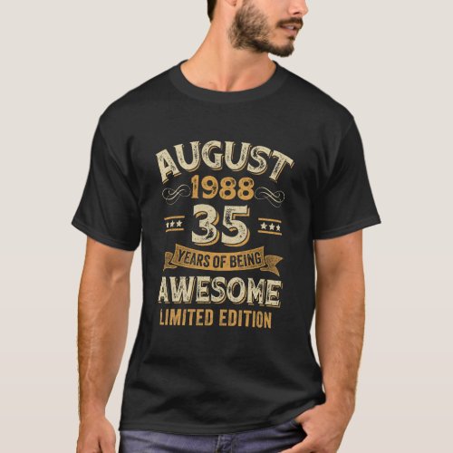 35 Years Awesome Vintage August 1988 35th Birthday T_Shirt