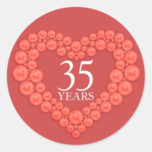 35 years coral anniversary heart sticker