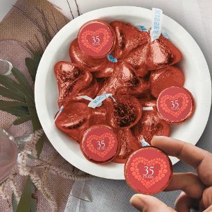 35 years coral anniversary heart sticker hershey®'s kisses®