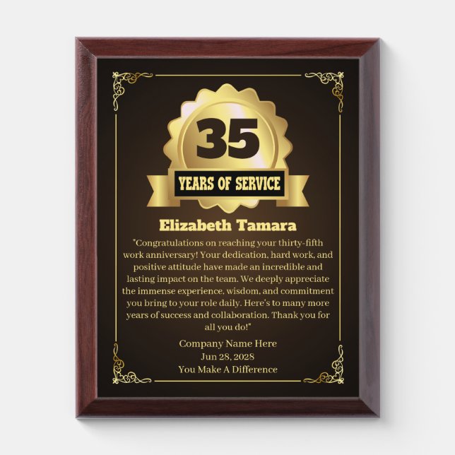 35 years employee anniversary Appreciation Message Award Plaque (Vertical)
