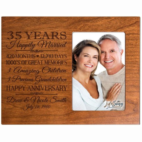 35 Years Happily Married Cherry Picture Frame