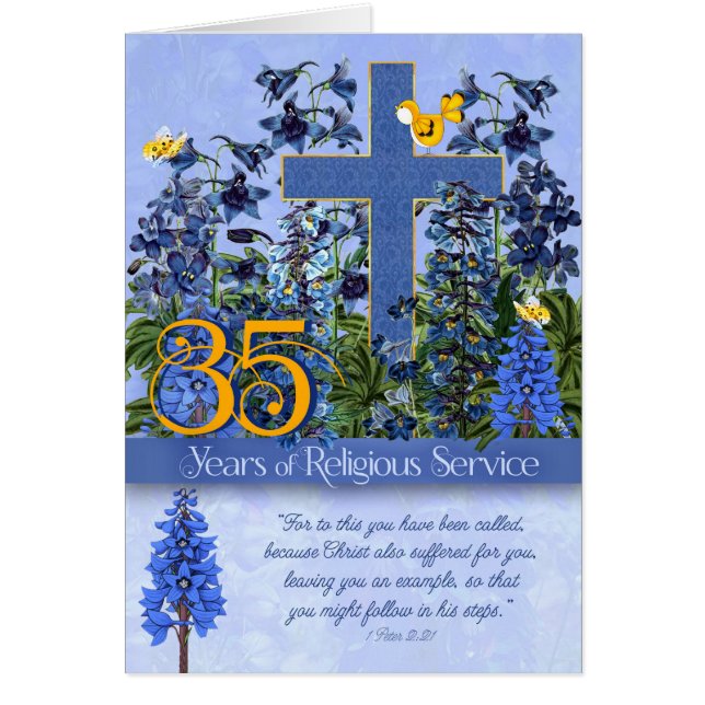 35 Years of Religious Service Larkspur Scripture Cards (Front)