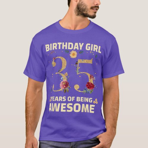 35 Years Old Gifts For Women 35th Birthday Floral  T_Shirt