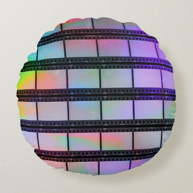 35mm Filmstrips: Scanner Light Effects Round Pillow (Front)
