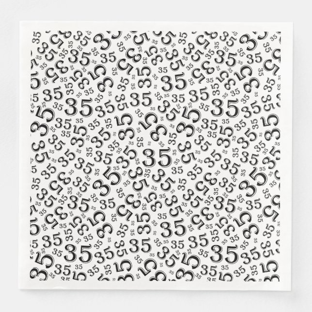 35th Age Random Number Pattern Black/White Paper Dinner Napkins (Front)