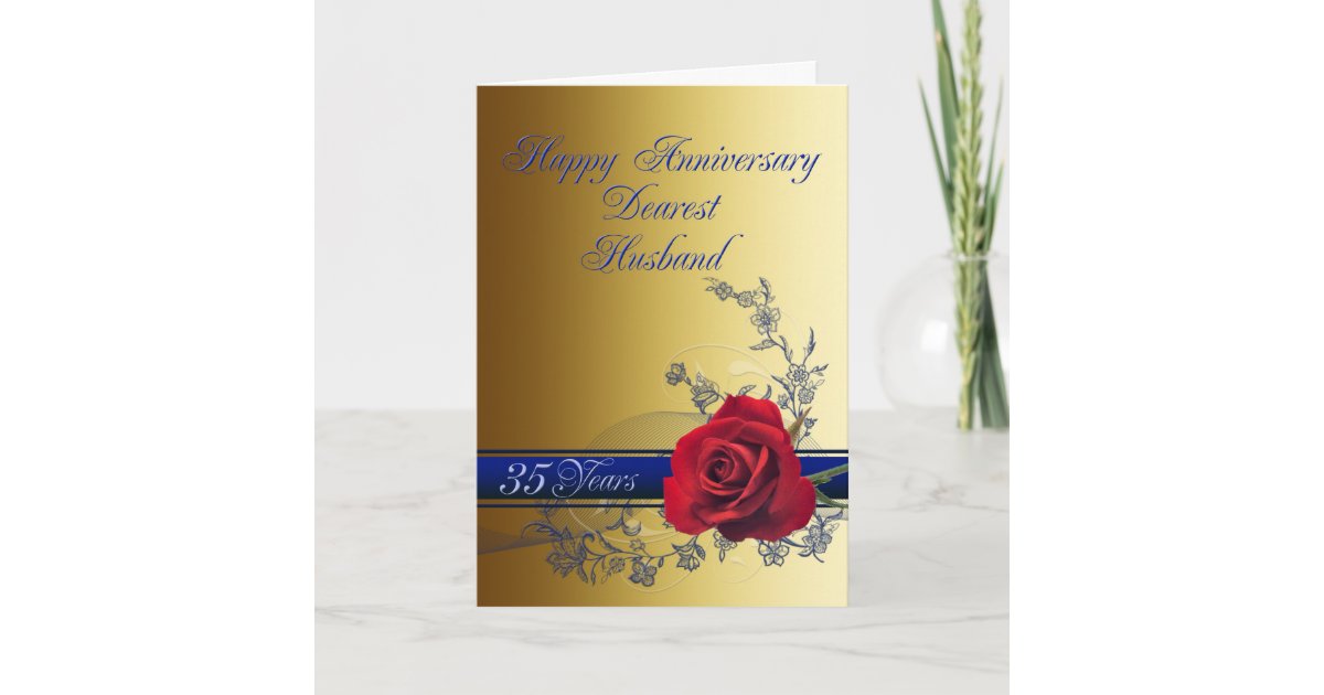 35th Anniversary Card For Husband With A Red Rose Zazzle Com