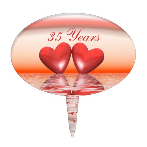 35th Anniversary Coral Hearts Cake Topper