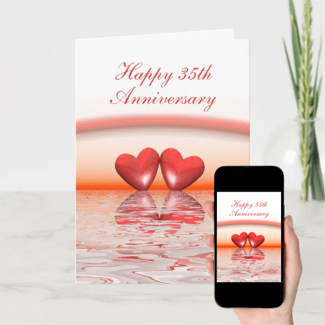 35th Anniversary Coral Hearts Card Zazzle