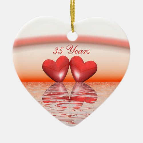 35th Anniversary Coral Hearts Ceramic Ornament