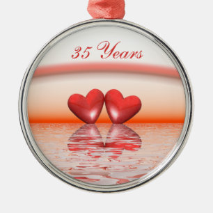 35th Anniversary Coral Hearts Metal Ornament