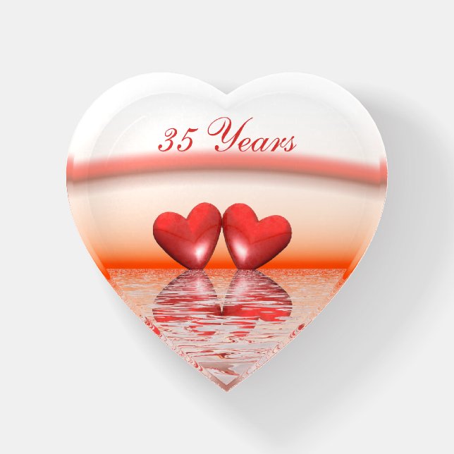35th Anniversary Coral Hearts Paperweight (Front)