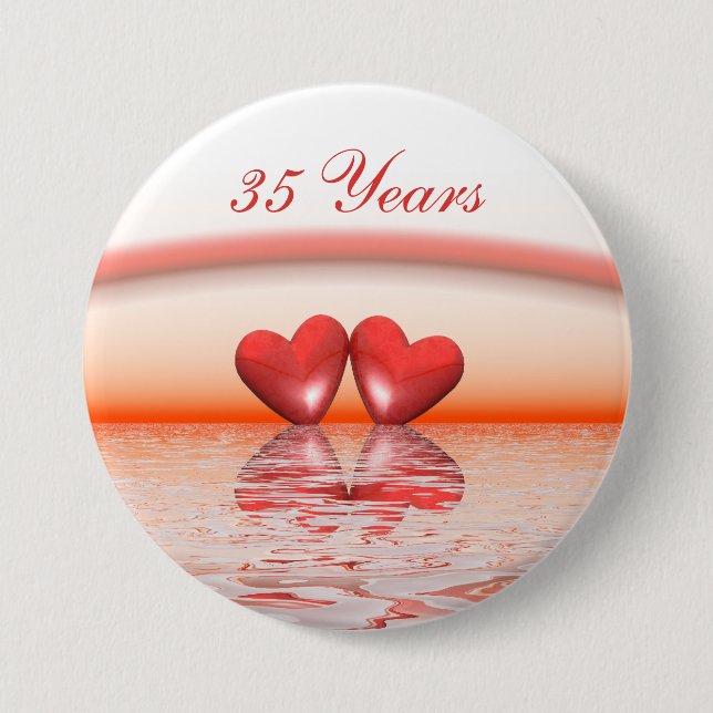 35th Anniversary Coral Hearts Pinback Button (Front)