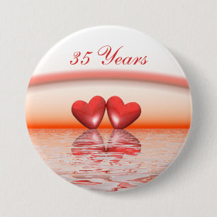 35th Anniversary Coral Hearts Pinback Button