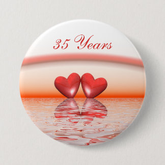 35th Anniversary Coral Hearts Pinback Button