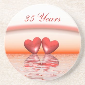 35th Anniversary Coral Hearts Sandstone Coaster by Peerdrops at Zazzle