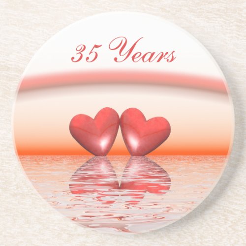 35th Anniversary Coral Hearts Sandstone Coaster