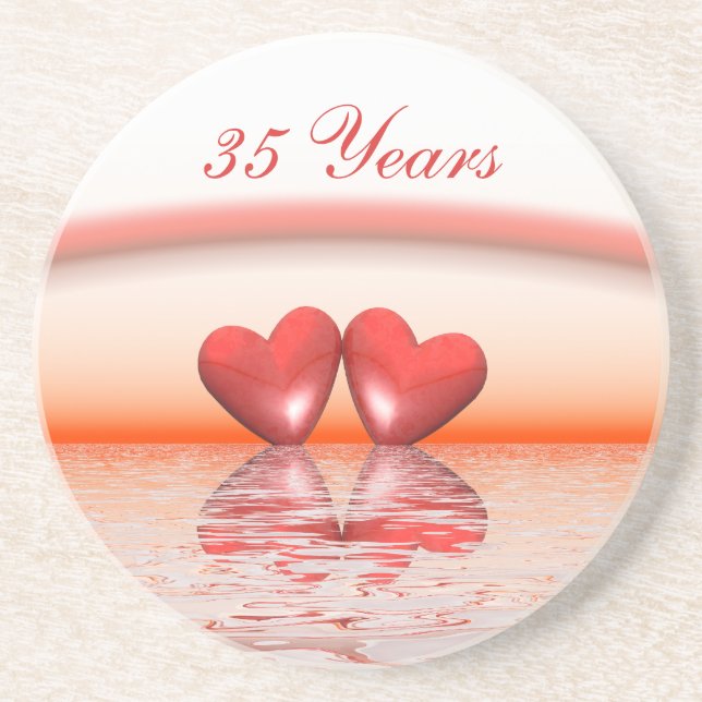 35th Anniversary Coral Hearts Sandstone Coaster (Front)