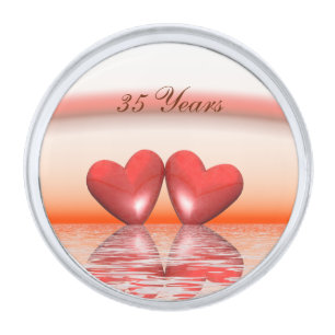 35th Anniversary Coral Hearts Silver Finish Lapel Pin