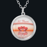 35th Anniversary Coral Hearts Silver Plated Necklace<br><div class="desc">Necklace with my digital artwork of two coral hearts floating on the water under a rainbow. Customizable text says "35 Years".</div>