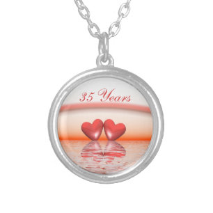 35th Anniversary Coral Hearts Silver Plated Necklace