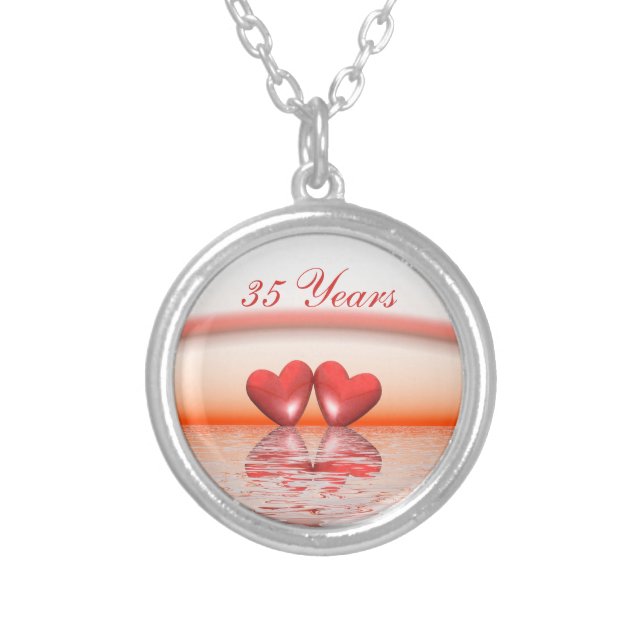 35th Anniversary Coral Hearts Silver Plated Necklace (Front)