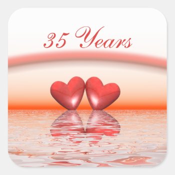 35th Anniversary Coral Hearts Square Sticker by Peerdrops at Zazzle