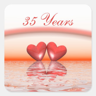 35th Anniversary Coral Hearts Square Sticker