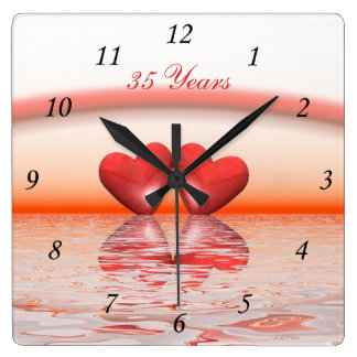 35th Anniversary Coral Hearts Square Wall Clock