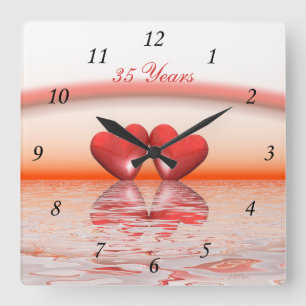 35th Anniversary Coral Hearts Square Wall Clock