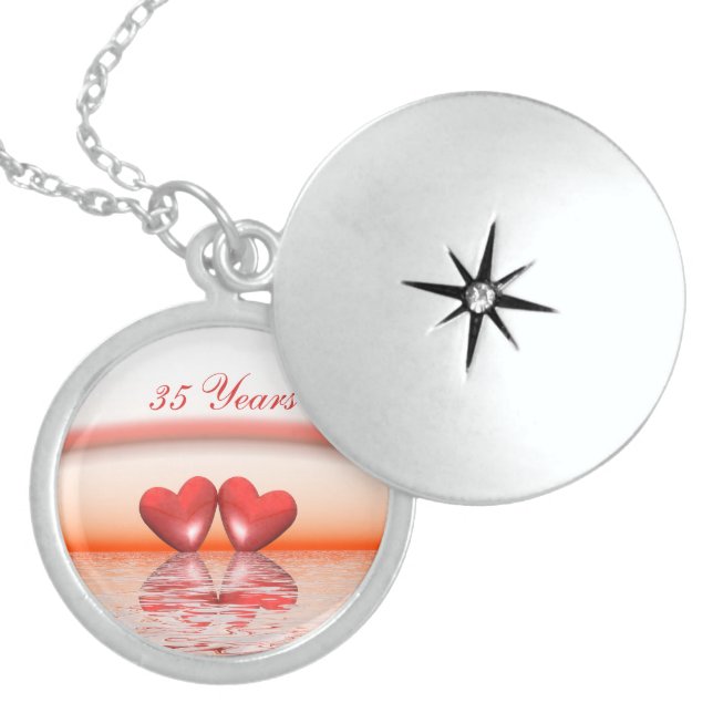 35th Anniversary Coral Hearts Sterling Silver Necklace (Front)