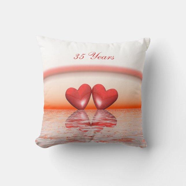 35th Anniversary Coral Hearts Throw Pillow (Front)