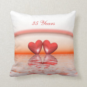 35th Anniversary Coral Hearts Throw Pillow