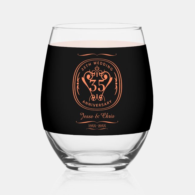 35th Anniversary Drinkware Set Stemless Wine Glass (Front)