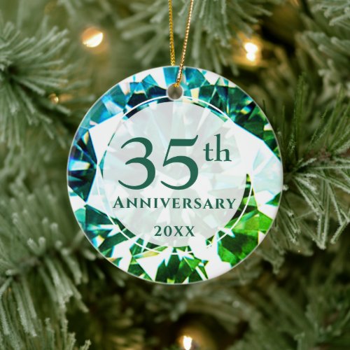 35th Anniversary Emerald Photo Personalized Cerami Ceramic Ornament