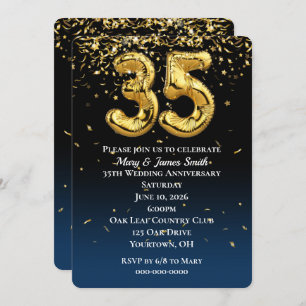 35th Anniversary Gold Balloons & Confetti Invitation