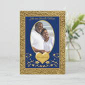 35th Anniversary, Gold Heart Invitation - Navy (Standing Front)